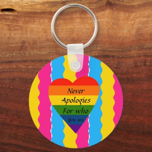 Pan flag LGBT pride color heart support quote  Keychain