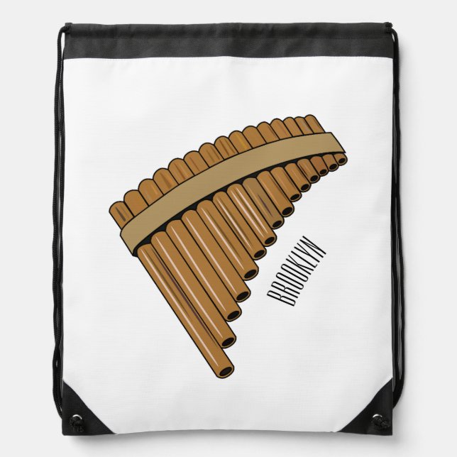 Pan flute / panpipes cartoon illustration  drawstring bag (Front)