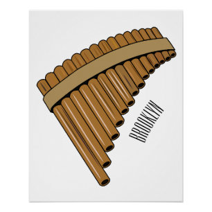 Pan flute / panpipes cartoon illustration poster