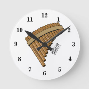 Pan flute / panpipes cartoon illustration round clock