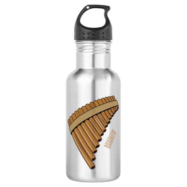 Pan flute / panpipes cartoon illustration  stainless steel water bottle (Front)