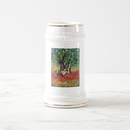 PAN OLIVE TREE AND POPPY FIELDS BEER STEIN