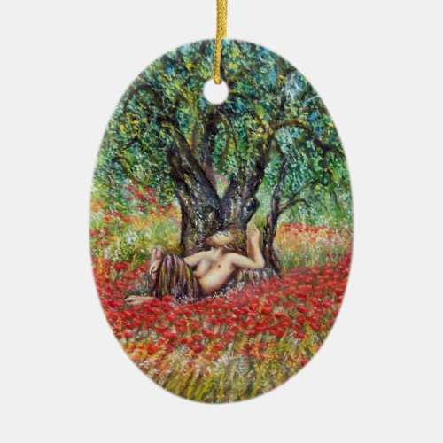 PAN OLIVE TREE AND POPPY FIELDS CERAMIC ORNAMENT