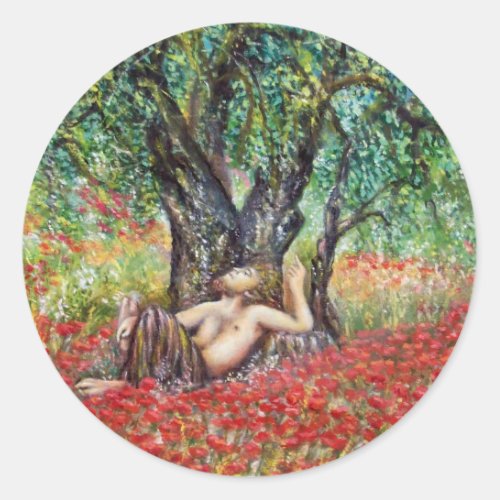 PAN OLIVE TREE AND POPPY FIELDS CLASSIC ROUND STICKER