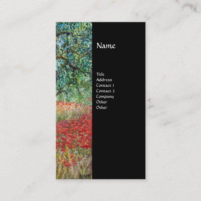 PAN,OLIVE TREE AND POPPY FIELDS monogram,black Business Card (Front)