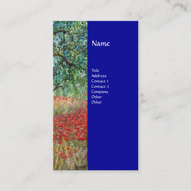 PAN,OLIVE TREE AND POPPY FIELDS monogram,blue Business Card (Front)