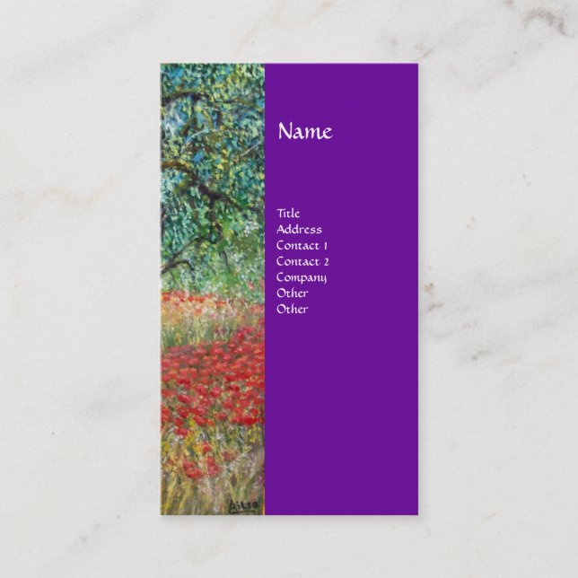 PAN,OLIVE TREE AND POPPY FIELDS monogram,purple Business Card (Front)