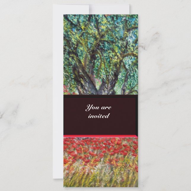 PAN, OLIVE TREE AND POPPY FIELDS,purple Invitation (Front)