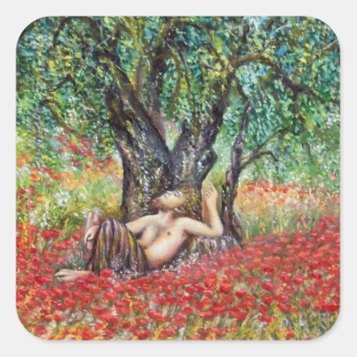 PAN OLIVE TREE AND POPPY FIELDS SQUARE STICKER