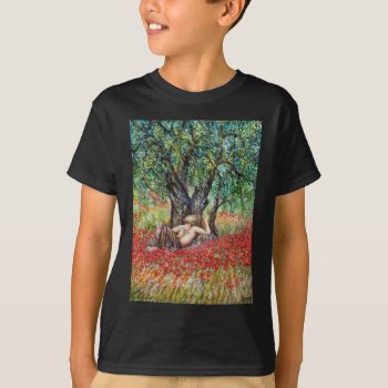 Pan  Olive Tree And Poppy Fields T-shirt by AiLartworks at Zazzle