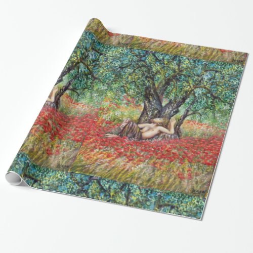 PAN OLIVE TREE AND POPPY FIELDS WRAPPING PAPER