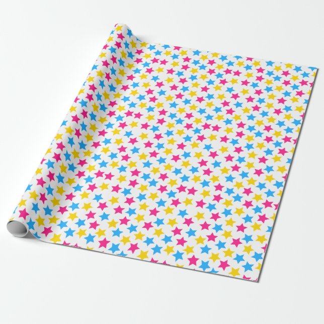 Pan Pansexual Pride Flag Stars Pink Blue Yellow Wrapping Paper (Unrolled)