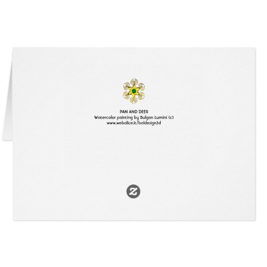 PAN PLAYING FLUTE AND DEER IN GREEN WOODLAND (Back Horizontal)