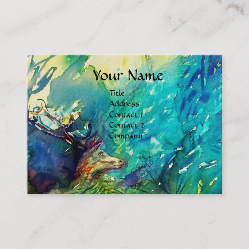 PAN PLAYING FLUTE AND DEER IN GREEN WOODLAND BUSINESS CARD