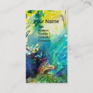 PAN PLAYING FLUTE AND DEER IN GREEN WOODLAND BUSINESS CARD