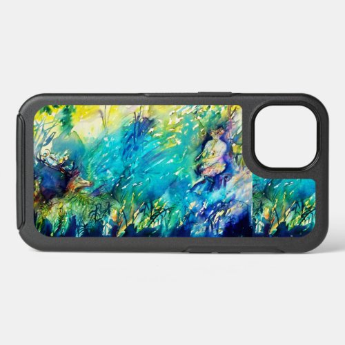 PAN PLAYING FLUTE AND DEER IN GREEN WOODLAND  iPhone 13 CASE