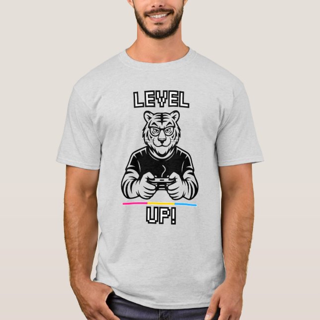 Pan Pride Gaymer Tiger Level Up Tee - Gamer Tshirt (Front)