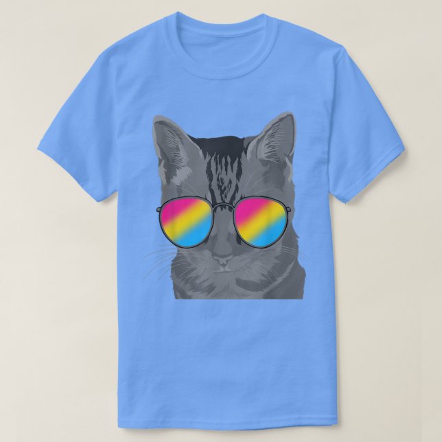 Pan Pride Month Cat Cool Sunglasses Queer LGBT Pan T-Shirt (Design Front)