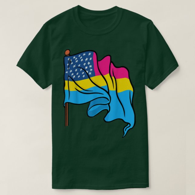 Pan Pride Month US Flag Panseual Flag Queer LGBTQ  T-Shirt (Design Front)