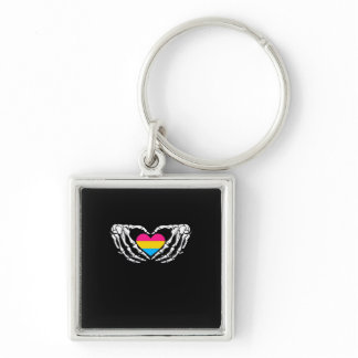 Pan Pride Skeleton Halloween Pan Goth Heart Keychain