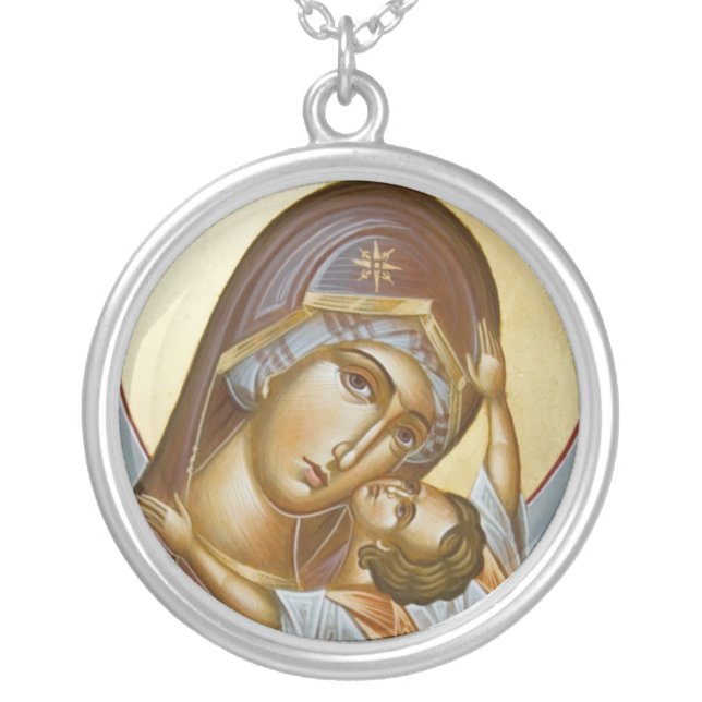 Panagia Kardiotissa Silver Plated Round Necklace (Front)