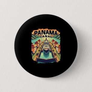 Panama Canal Cruise Trip Boat Ship Vintage Graphic Button