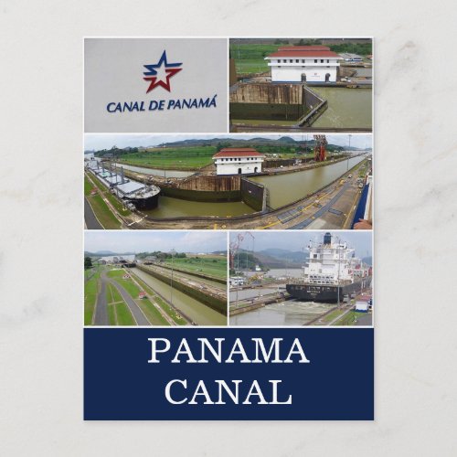 panama canal locks postcard
