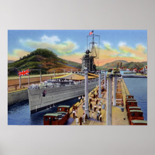 Panama Canal Pedro Miguel Locks with Ship Poster (Front)
