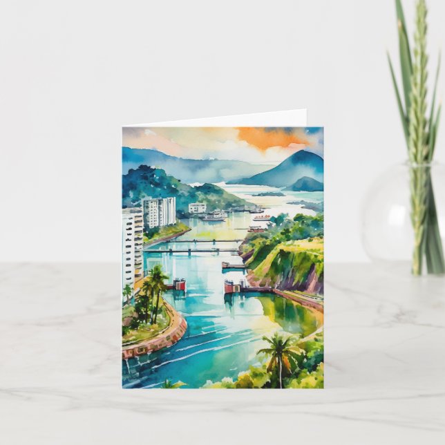Panama Canal Watercolor Card (Front)
