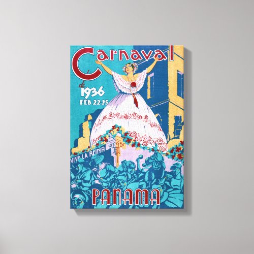 Panama Carnival Vintage Travel Poster Restored Canvas Print