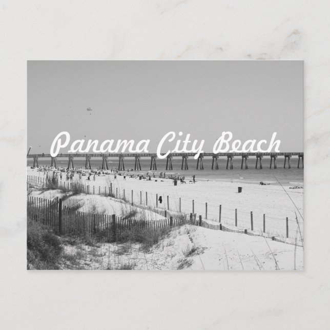 Panama City Beach, FL Pier & Beach Black & White Postcard (Front)