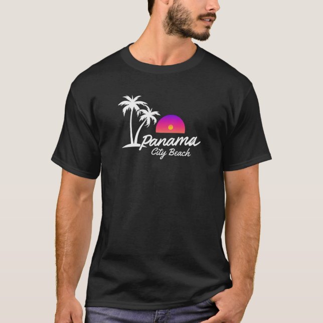 Panama City Beach FL Retro Palm Sunset T-Shirt (Front)