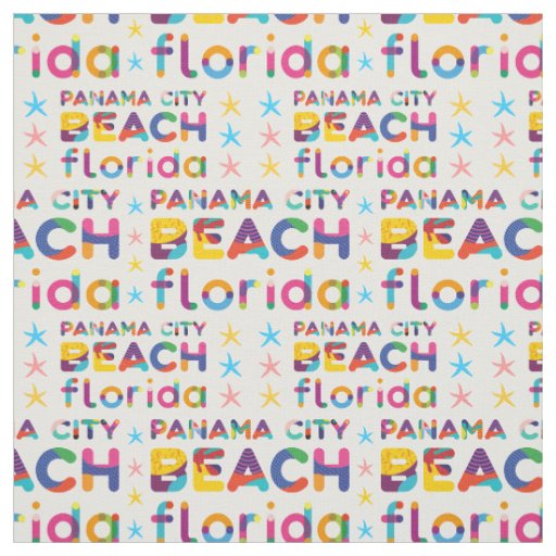 Panama City Beach, Florida. Colorful Text Pattern Fabric