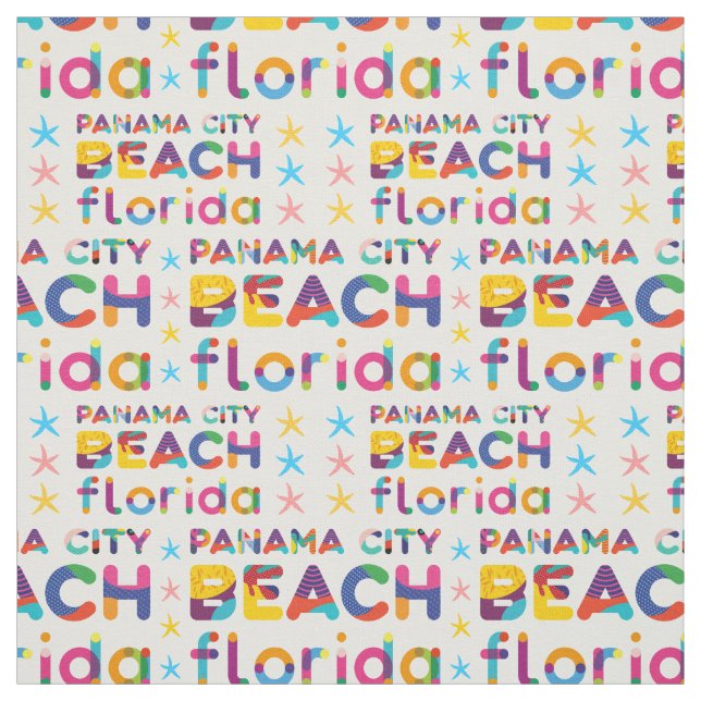 Panama City Beach, Florida. Colorful Text Pattern Fabric (Swatch)