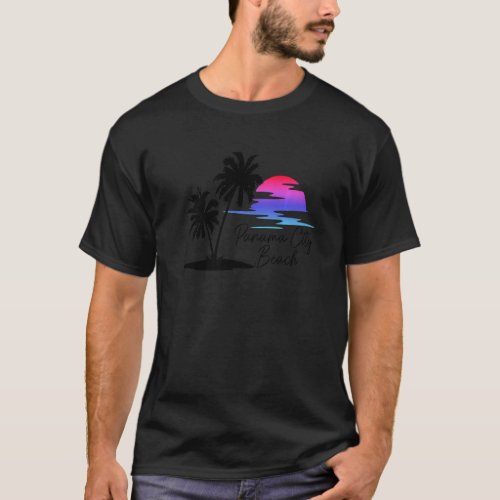 Panama City Beach Florida Fl Vintage Sunset Palm T T_Shirt