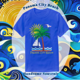 Panama City Beach Florida Ocean Sailboat and Sun T-Shirt