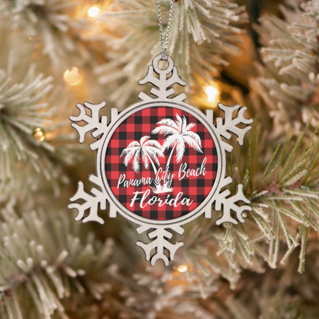 Panama City Beach Florida Palm Trees Beach Snowflake Pewter Christmas Ornament (Tree)