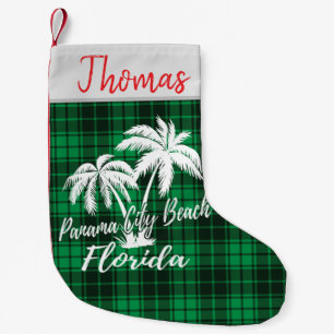 Panama City Beach Florida Palm Trees Green Plaid Small Christmas Stocking