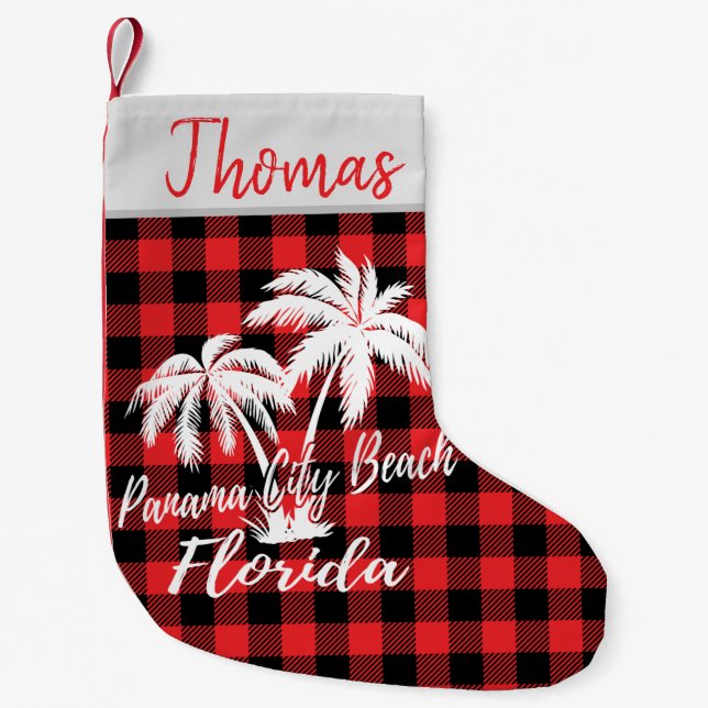 Panama City Beach Florida Palm Trees Small Christmas Stocking (Front)