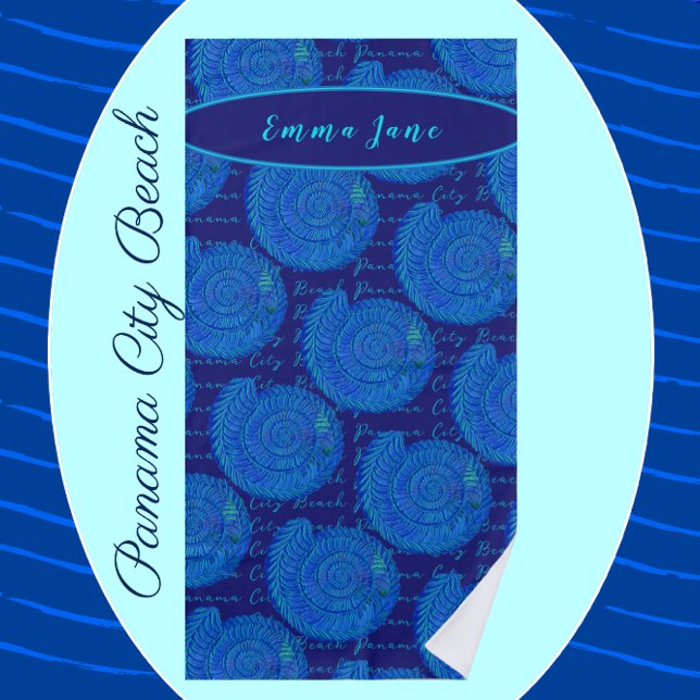Panama City Beach Florida Pretty Blue Sea Shells Beach Towel (Creator Uploaded)