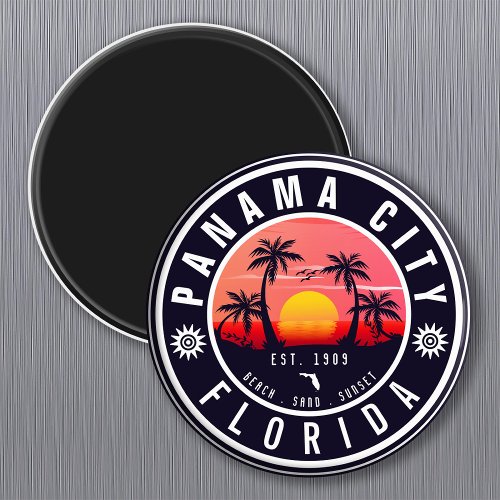 Panama City Beach Florida Retro Sunset Palm Tree Magnet