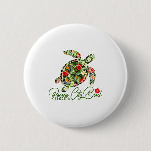Panama City Beach Florida Sea Turtle Tropical Hibi Button