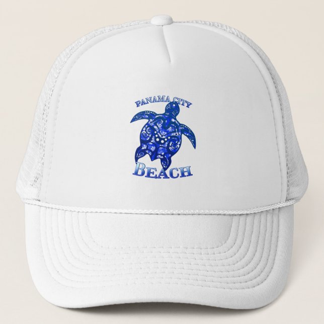 Panama City Beach Florida Vacation Tribal Turtle Trucker Hat (Front)