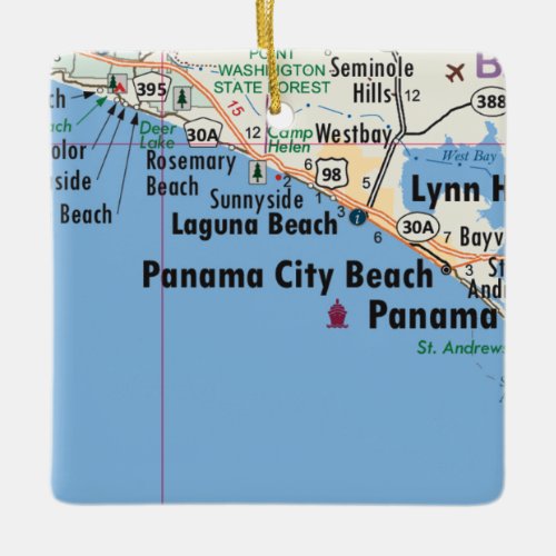 Panama City Beach Map Ceramic Ornament