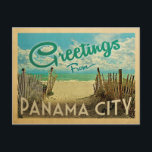 Panama City Beach Vintage Travel Postcard<br><div class="desc">This Greetings From Panama City vintage postcard design features a sandy beach with a beautiful turquoise ocean water and above the sea,  a blue sky with billowy white clouds. In vintage travels style.</div>