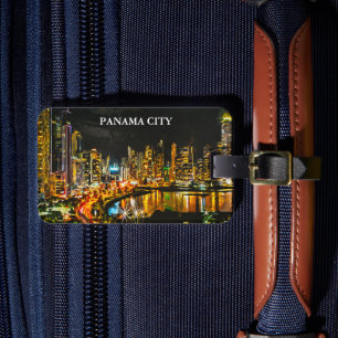Panama City By Night Watercolor Skyline Painting Luggage Tag