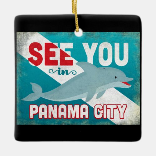 Panama City Dolphin _ Retro Vintage Travel Ceramic Ornament