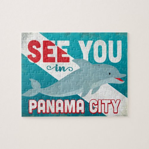 Panama City Dolphin _ Retro Vintage Travel Jigsaw Puzzle