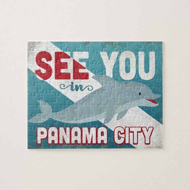 Panama City Dolphin - Retro Vintage Travel Jigsaw Puzzle (Horizontal)