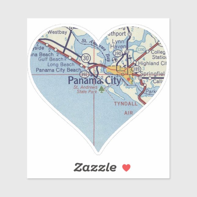 Panama City FL Classic Map Sticker (Sheet)